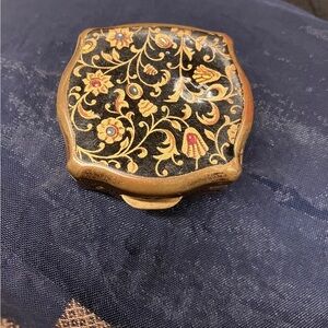 Stratton brand Vintage powder box, pillbox, copper with brass,enamel of jewels